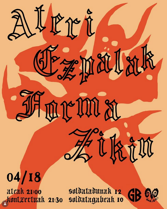 Ateri, Ezpalak, Forma eta Zikin taldeen kontzertuak