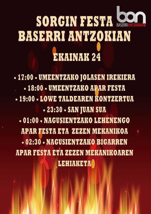 SORGIN FESTA Baserri Antzokian ekainaren 24an. 17:00etatik aurrera umeentzat; ostean, nagusientzat