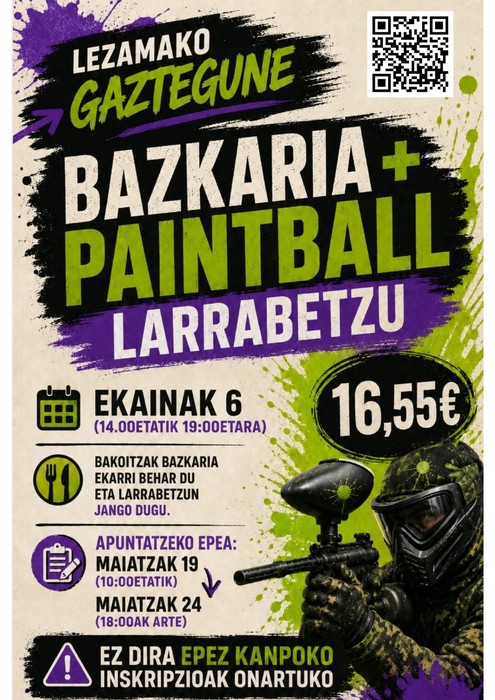 Gaztegunearen irteera: bazkaria + paintball