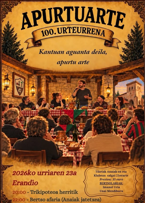 Apurtuarteren mendeurreneko bertso afaria