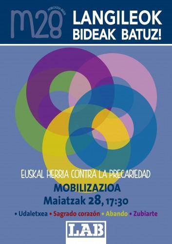 Prekarietatearen kontrako mobilizazio nazionala antolatu du LABek zapaturako, Bilbon