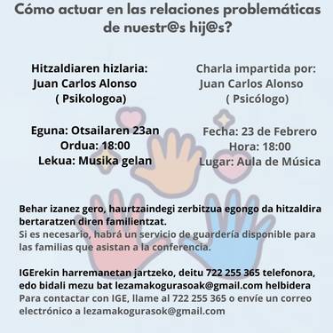 ‘Nola jokatu gure seme-alaben harreman gatazketan?’ hitzaldia