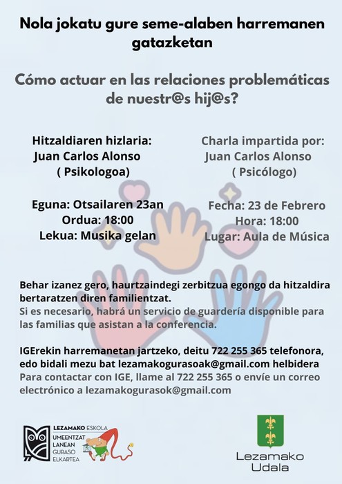 ‘Nola jokatu gure seme-alaben harreman gatazketan?’ hitzaldia